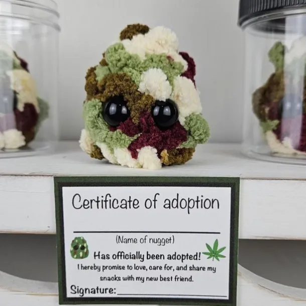 Adopt a Weed Nugget Plushie, Little Weed Nugget Plushie with Encouragement Cards, in a Jar Handmade Plush Stuffed Toys, Best Buds for Life Desktop Ornaments Gift