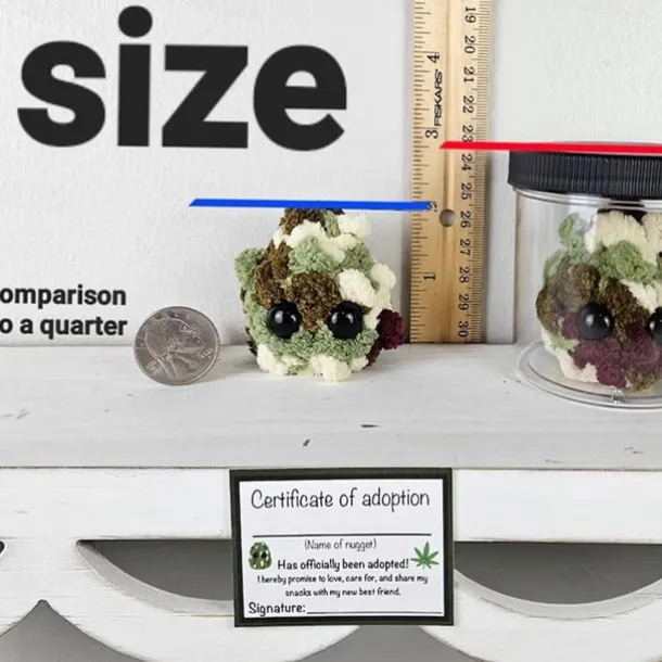 Adopt a Weed Nugget Plushie, Little Weed Nugget Plushie with Encouragement Cards, in a Jar Handmade Plush Stuffed Toys, Best Buds for Life Desktop Ornaments Gift