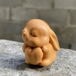 Adorable Love Rabbit Handcrafted Wooden Figurine - Collectible Figurines, Cute Desk Decoration, Handicraft Series Gift Supplies with Exquisite Carving Details
