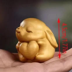Adorable Love Rabbit Handcrafted Wooden Figurine - Collectible Figurines, Cute Desk Decoration, Handicraft Series Gift Supplies with Exquisite Carving Details