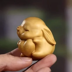 Adorable Love Rabbit Handcrafted Wooden Figurine - Collectible Figurines, Cute Desk Decoration, Handicraft Series Gift Supplies with Exquisite Carving Details