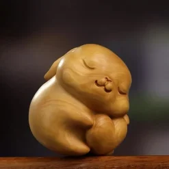 Adorable Love Rabbit Handcrafted Wooden Figurine - Collectible Figurines, Cute Desk Decoration, Handicraft Series Gift Supplies with Exquisite Carving Details