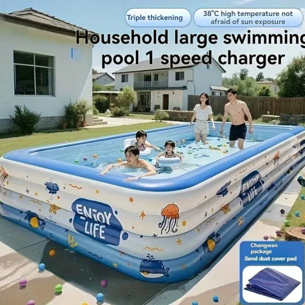 Adult Inflatable Swimming Pool with Free Inflation Tools, Large Outdoor Water Fun for Home and Family, Weekend Play, Summer Water Play