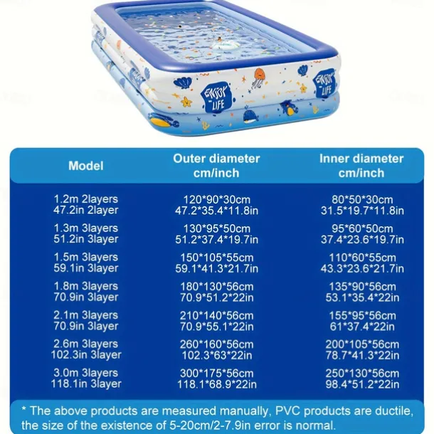 Adult Inflatable Swimming Pool with Free Inflation Tools, Large Outdoor Water Fun for Home and Family, Weekend Play, Summer Water Play