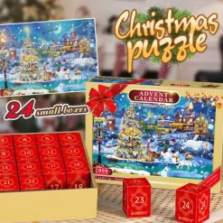 Advent Calendar 2025 Christmas Jigsaw Puzzles Xmas Snowy Night Puzzle 24 Parts 1008 Pieces Puzzles for Adults Teens Kids Jigsaw Puzzles, Christmas Puzzles Xmas Gift