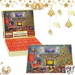Advent Calendar 2024 Christmas Jigsaw Puzzles Blind Box Christmas by the Fireplace Holiday Puzzles for Adults Kids, 24 Parts 1008 Pieces Jigsaw Puzzles Gift for Countdown to Christmas