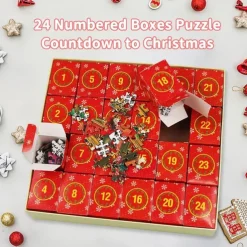Advent Calendar 2024 Christmas Jigsaw Puzzles Blind Box Christmas by the Fireplace Holiday Puzzles for Adults Kids, 24 Parts 1008 Pieces Jigsaw Puzzles Gift for Countdown to Christmas