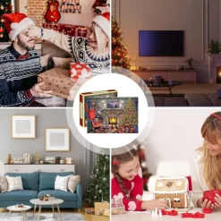 Advent Calendar 2024 Christmas Jigsaw Puzzles Blind Box Christmas by the Fireplace Holiday Puzzles for Adults Kids, 24 Parts 1008 Pieces Jigsaw Puzzles Gift for Countdown to Christmas