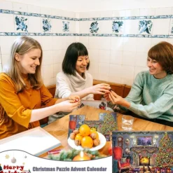 Advent Calendar 2024 Christmas Jigsaw Puzzles Blind Box Christmas by the Fireplace Holiday Puzzles for Adults Kids, 24 Parts 1008 Pieces Jigsaw Puzzles Gift for Countdown to Christmas
