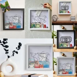 Adventure Archive Box, Travel Shadow Box with Slot, Memory Boxes for Keepsakes, Shadow Box Frame, Ticket Holder with World Map and Plane Design, Photo Theatre Movie Concert Ticket