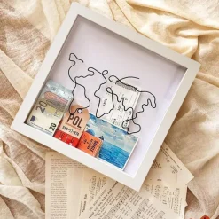 Adventure Archive Box, Travel Shadow Box with Slot, Memory Boxes for Keepsakes, Shadow Box Frame, Ticket Holder with World Map and Plane Design, Photo Theatre Movie Concert Ticket