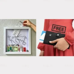 Adventure Archive Box, Travel Shadow Box with Slot, Memory Boxes for Keepsakes, Shadow Box Frame, Ticket Holder with World Map and Plane Design, Photo Theatre Movie Concert Ticket