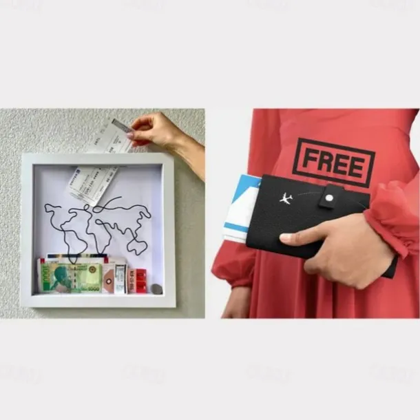 Adventure Archive Box, Travel Shadow Box with Slot, Memory Boxes for Keepsakes, Shadow Box Frame, Ticket Holder with World Map and Plane Design, Photo Theatre Movie Concert Ticket