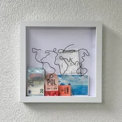 Adventure Archive Box, Travel Shadow Box with Slot, Memory Boxes for Keepsakes, Shadow Box Frame, Ticket Holder with World Map and Plane Design, Photo Theatre Movie Concert Ticket