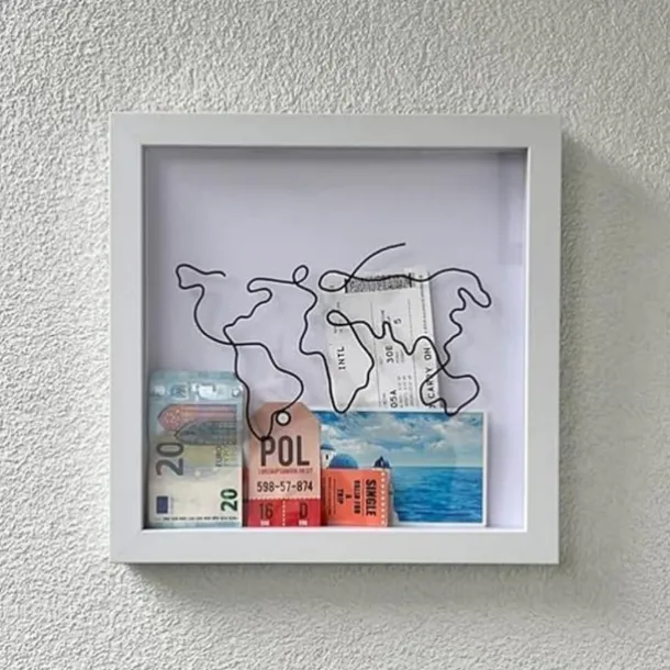 Adventure Archive Box, Travel Shadow Box with Slot, Memory Boxes for Keepsakes, Shadow Box Frame, Ticket Holder with World Map and Plane Design, Photo Theatre Movie Concert Ticket