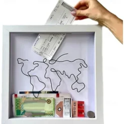 Adventure Archive Box, Travel Shadow Box with Slot, Memory Boxes for Keepsakes, Shadow Box Frame, Ticket Holder with World Map and Plane Design, Photo Theatre Movie Concert Ticket