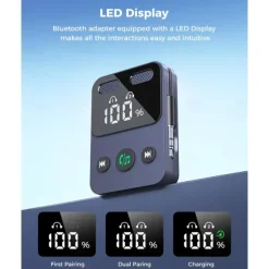 Airplane Bluetooth Transmitter Receiver for 2 AirPods or Headphones, HD Display Low Latency Bluetooth Wireless Transmitter, 3.5mm Aux Audio Jack Adapter for Airplane/TV/Car/Home Stereo