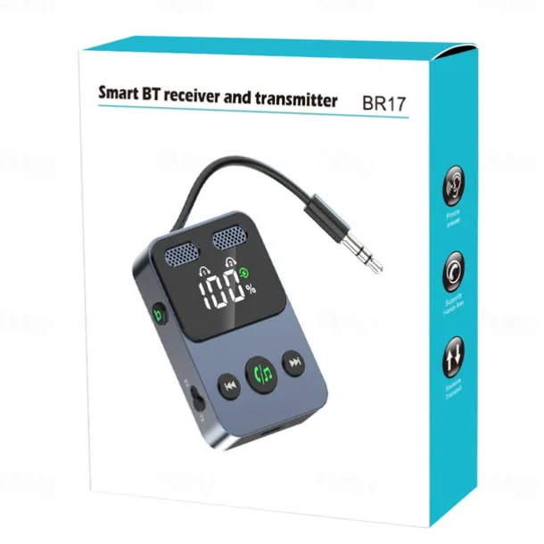 Airplane Bluetooth Transmitter Receiver for 2 AirPods or Headphones, HD Display Low Latency Bluetooth Wireless Transmitter, 3.5mm Aux Audio Jack Adapter for Airplane/TV/Car/Home Stereo