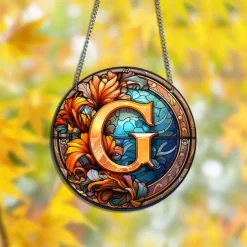 Alphabet Stained Window Hanging Suncatcher For Windows Panels Sun Catcher Autumn Ornament Decoration Alphabet Memorial Gift For Friend, Christmas Xmas Gift
