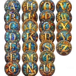 Alphabet Stained Window Hanging Suncatcher For Windows Panels Sun Catcher Autumn Ornament Decoration Alphabet Memorial Gift For Friend, Christmas Xmas Gift