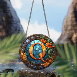 Alphabet Stained Window Hanging Suncatcher For Windows Panels Sun Catcher Autumn Ornament Decoration Alphabet Memorial Gift For Friend, Christmas Xmas Gift