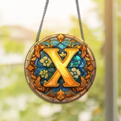 Alphabet Stained Window Hanging Suncatcher For Windows Panels Sun Catcher Autumn Ornament Decoration Alphabet Memorial Gift For Friend, Christmas Xmas Gift