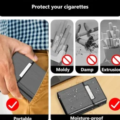 Aluminum Alloy Cigarette Case, 20-Capacity, Moisture and Crush Resistant, Unique Men's Gift, Metal Aluminum Alloy Construction Stylish Creative
