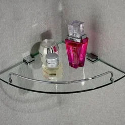 Aluminum Glass Shelf Bathroom Bath Corner Caddy Basket Storage Hanging Organizer with Extra Thick TEMPERED Glass Contemporary Style Wall Mount