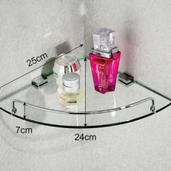 Aluminum Glass Shelf Bathroom Bath Corner Caddy Basket Storage Hanging Organizer with Extra Thick TEMPERED Glass Contemporary Style Wall Mount