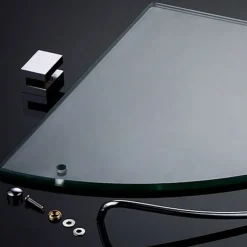 Aluminum Glass Shelf Bathroom Bath Corner Caddy Basket Storage Hanging Organizer with Extra Thick TEMPERED Glass Contemporary Style Wall Mount