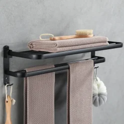 Aluminum Towel Rack for Bathroom,2-Layer Wall Mounted Towel Bar Towel Holder Bathroom Hardware Storage
