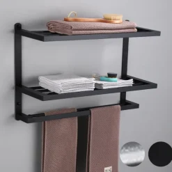 Aluminum Towel Rack for Bathroom,3-Layer Wall Mounted Towel Bar Towel Rail Towel Holder Bathroom Hardware Storage 60cm(Black/Silver/Gun Grey)