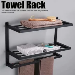 Aluminum Towel Rack for Bathroom,3-Layer Wall Mounted Towel Bar Towel Rail Towel Holder Bathroom Hardware Storage 60cm(Black/Silver/Gun Grey)