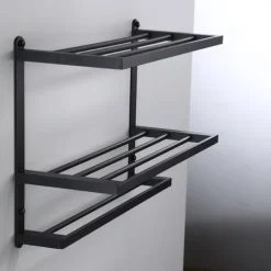 Aluminum Towel Rack for Bathroom,3-Layer Wall Mounted Towel Bar Towel Rail Towel Holder Bathroom Hardware Storage 60cm(Black/Silver/Gun Grey)