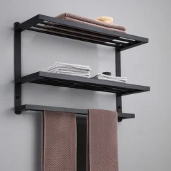 Aluminum Towel Rack for Bathroom,3-Layer Wall Mounted Towel Bar Towel Rail Towel Holder Bathroom Hardware Storage 60cm(Black/Silver/Gun Grey)