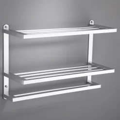 Aluminum Towel Rack for Bathroom,3-Layer Wall Mounted Towel Bar Towel Rail Towel Holder Bathroom Hardware Storage 60cm(Black/Silver/Gun Grey)