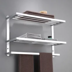 Aluminum Towel Rack for Bathroom,3-Layer Wall Mounted Towel Bar Towel Rail Towel Holder Bathroom Hardware Storage 60cm(Black/Silver/Gun Grey)