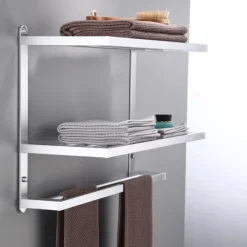 Aluminum Towel Rack for Bathroom,3-Layer Wall Mounted Towel Bar Towel Rail Towel Holder Bathroom Hardware Storage 60cm(Black/Silver/Gun Grey)