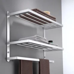 Aluminum Towel Rack for Bathroom,3-Layer Wall Mounted Towel Bar Towel Rail Towel Holder Bathroom Hardware Storage 60cm(Black/Silver/Gun Grey)