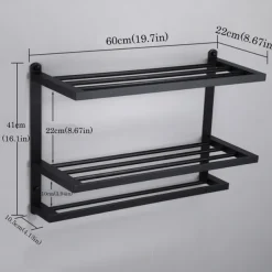 Aluminum Towel Rack for Bathroom,3-Layer Wall Mounted Towel Bar Towel Rail Towel Holder Bathroom Hardware Storage 60cm(Black/Silver/Gun Grey)