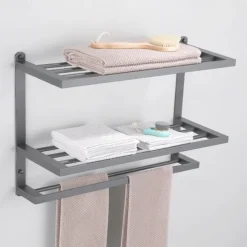 Aluminum Towel Rack for Bathroom,3-Layer Wall Mounted Towel Bar Towel Rail Towel Holder Bathroom Hardware Storage 60cm(Black/Silver/Gun Grey)