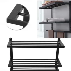 Aluminum Towel Rack for Bathroom,3-Layer Wall Mounted Towel Bar Towel Rail Towel Holder Bathroom Hardware Storage 60cm(Black/Silver/Gun Grey)