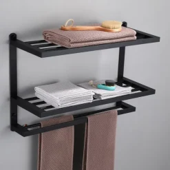 Aluminum Towel Rack for Bathroom,3-Layer Wall Mounted Towel Bar Towel Rail Towel Holder Bathroom Hardware Storage 60cm(Black/Silver/Gun Grey)