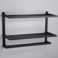 Aluminum Towel Rack for Bathroom,3-Layer Wall Mounted Towel Bar Towel Rail Towel Holder Bathroom Hardware Storage 60cm(Black/Silver/Gun Grey)