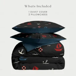 Anchor Duvet Cover Set, Nautical Theme Bedding, Soft Microfiber, Includes Duvet Cover & Pillowcases, Fade-Resistant, Zipper Closure, Machine Washable, Available in Queen, King, and Twin Size