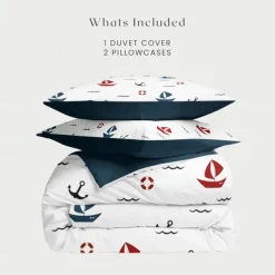Anchor Duvet Cover Set, Nautical Theme Bedding, Soft Microfiber, Includes Duvet Cover & Pillowcases, Fade-Resistant, Zipper Closure, Machine Washable, Available in Queen, King, and Twin Size