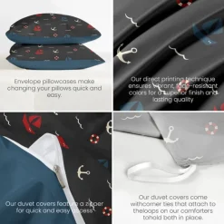 Anchor Duvet Cover Set, Nautical Theme Bedding, Soft Microfiber, Includes Duvet Cover & Pillowcases, Fade-Resistant, Zipper Closure, Machine Washable, Available in Queen, King, and Twin Size