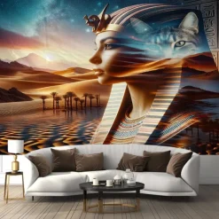 Ancient Egyptian Hanging Tapestry Wall Art Large Tapestry Mural Decor Photograph Backdrop Blanket Curtain Home Bedroom Living Room Decoration Cat God Godness