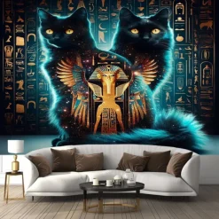 Ancient Egyptian Hanging Tapestry Wall Art Large Tapestry Mural Decor Photograph Backdrop Blanket Curtain Home Bedroom Living Room Decoration Cat God Godness