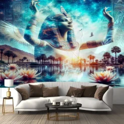Ancient Egyptian Hanging Tapestry Wall Art Large Tapestry Mural Decor Photograph Backdrop Blanket Curtain Home Bedroom Living Room Decoration Cat God Godness